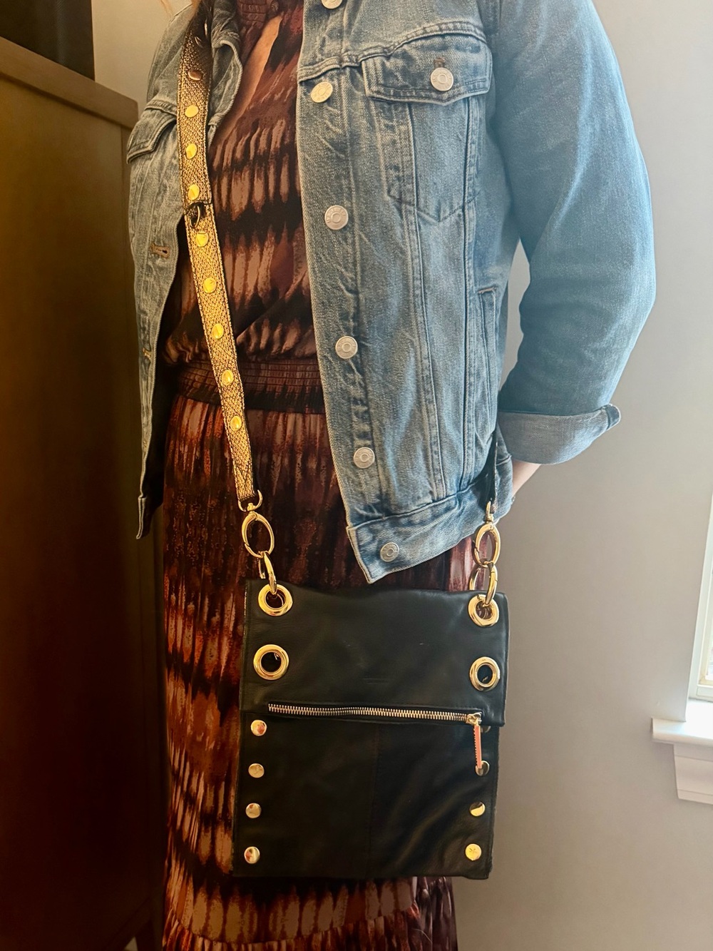 Hammit Los Angeles Crossbody |Black & Bronze Metallic Snakeskin | Gold Hardware